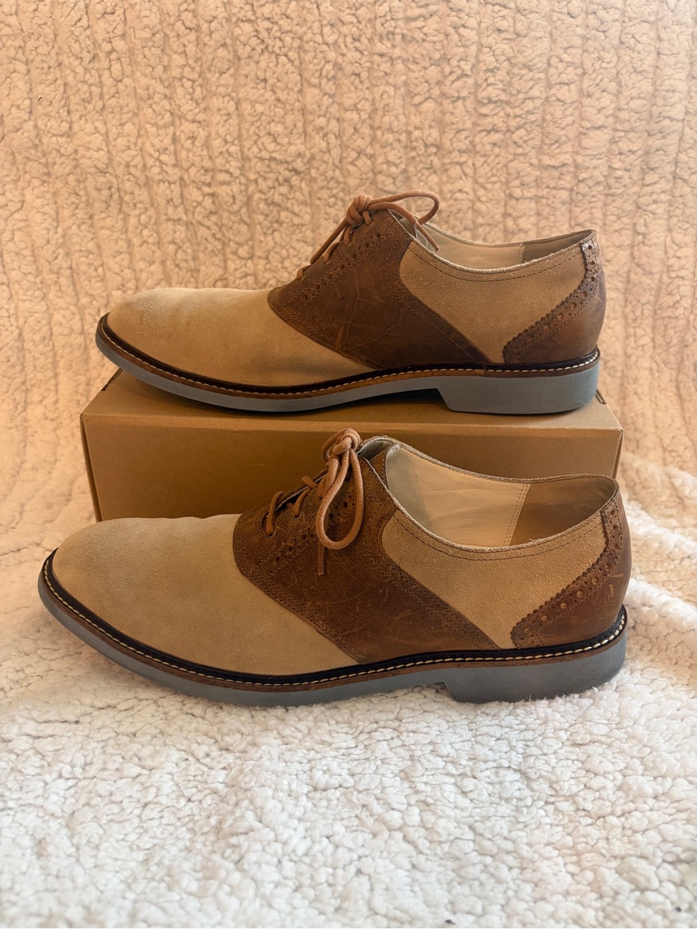 Cole Haan Two-Tone Tan and Brown Suede Derby Shoes